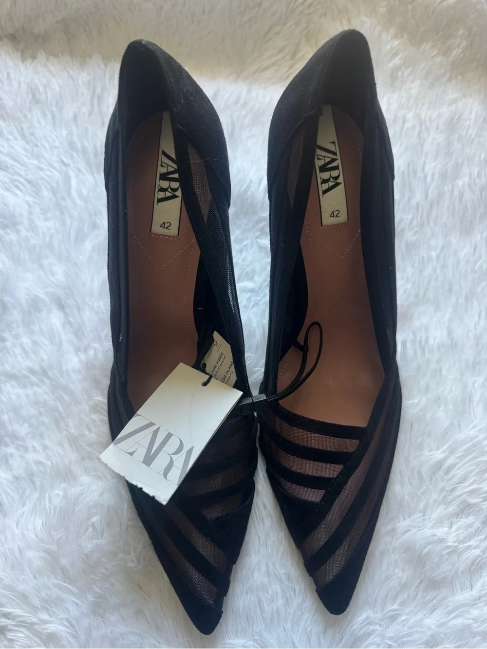 Zara Black Mesh Pointed-Toe Pumps